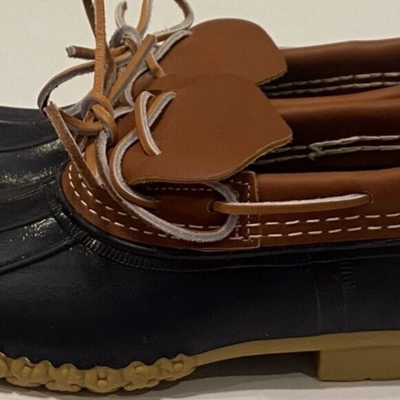 LL Bean Blue Brown Low Duck Boots Shoes Womens Sz 7 N Waterproof Rubber USA - Picture 4 of 9